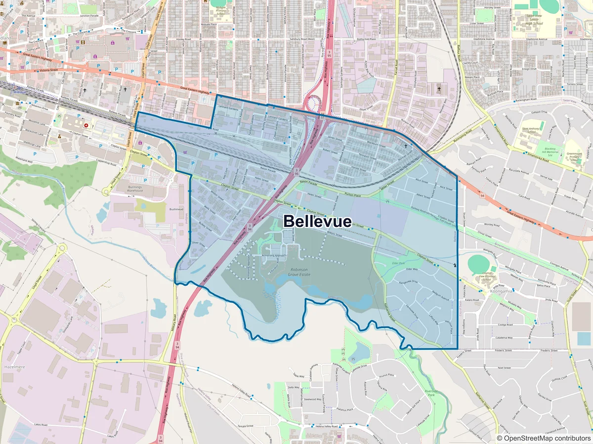 Map of Bellevue, WA, Australia