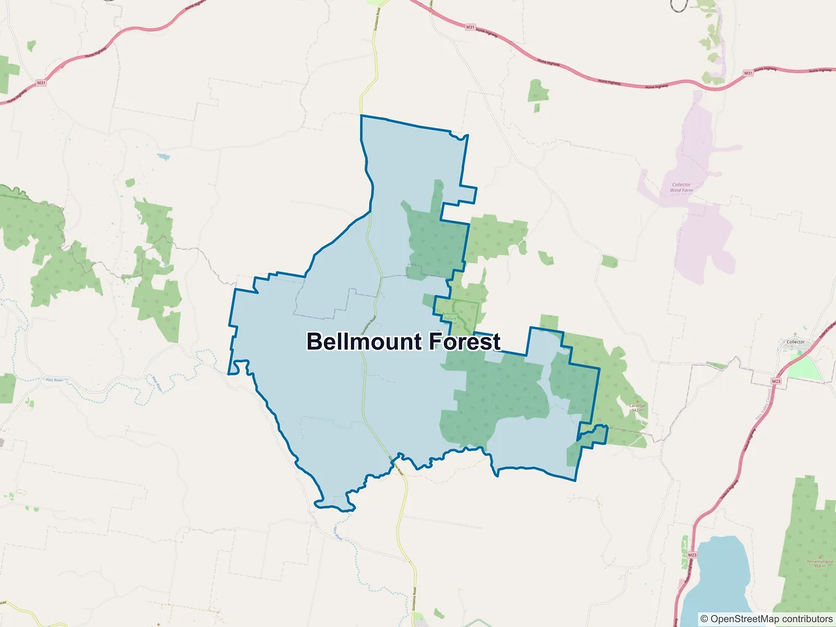 Map of Bellmount Forest, NSW, Australia