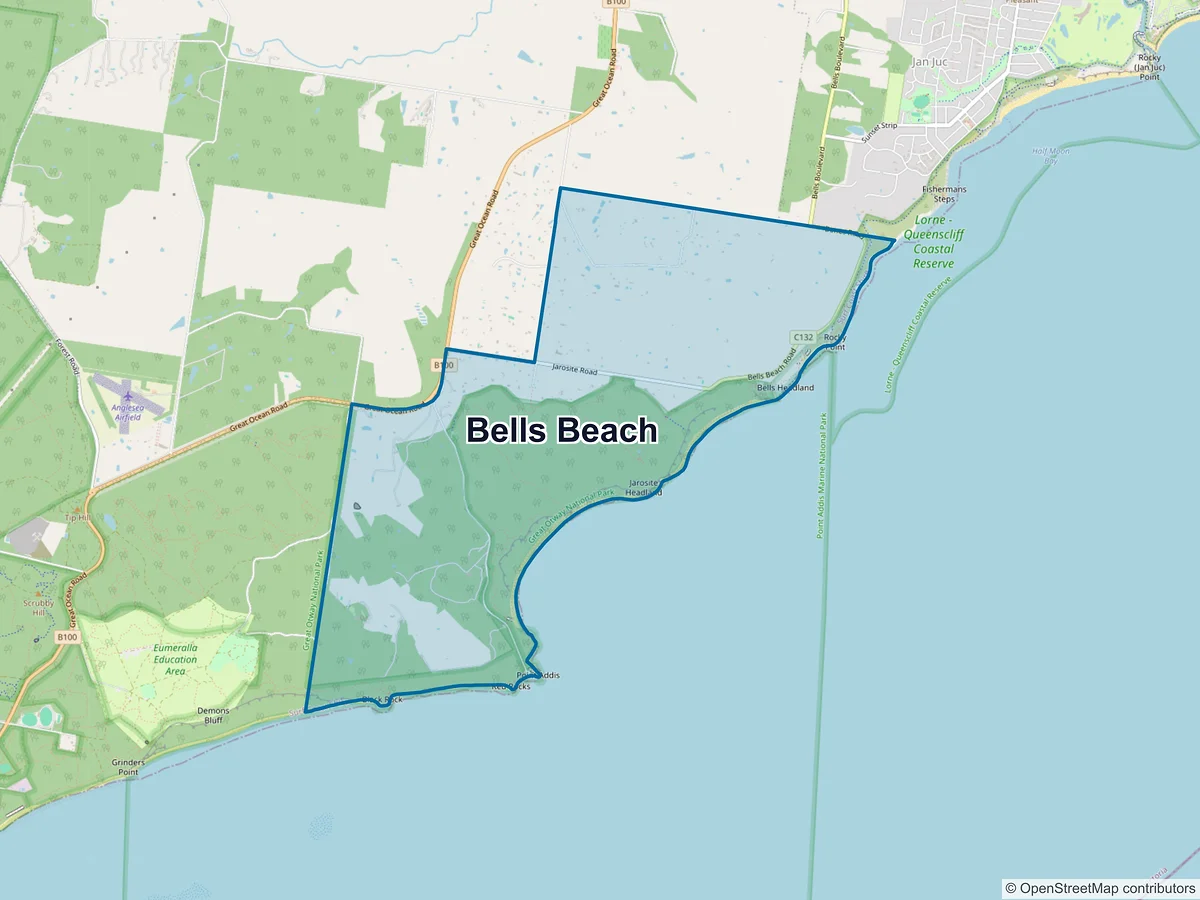 Map of Bells Beach, VIC, Australia