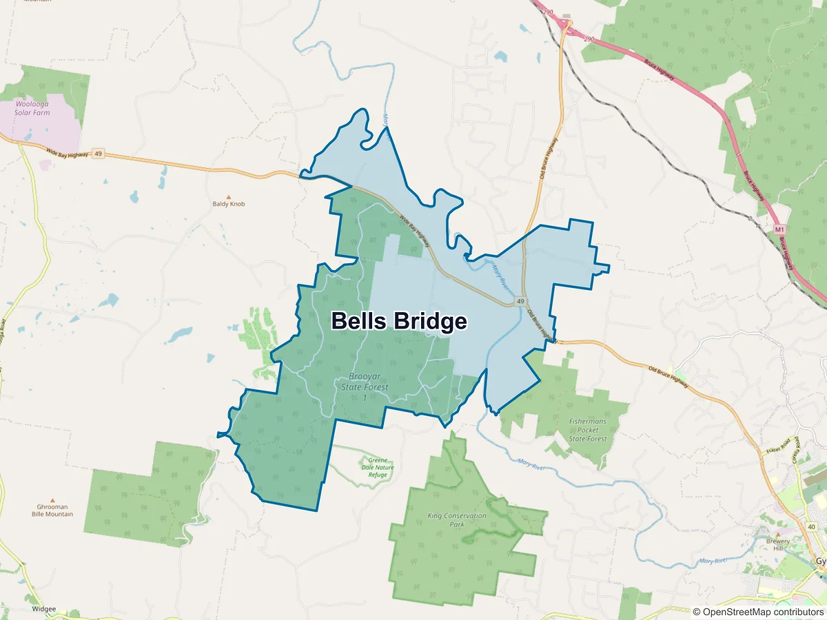 Map of Bells Bridge, QLD, Australia