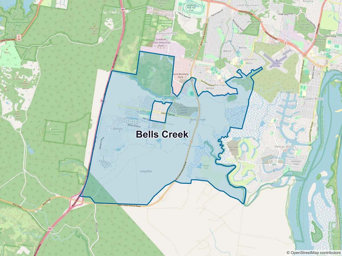 Map of Bells Creek, QLD, Australia