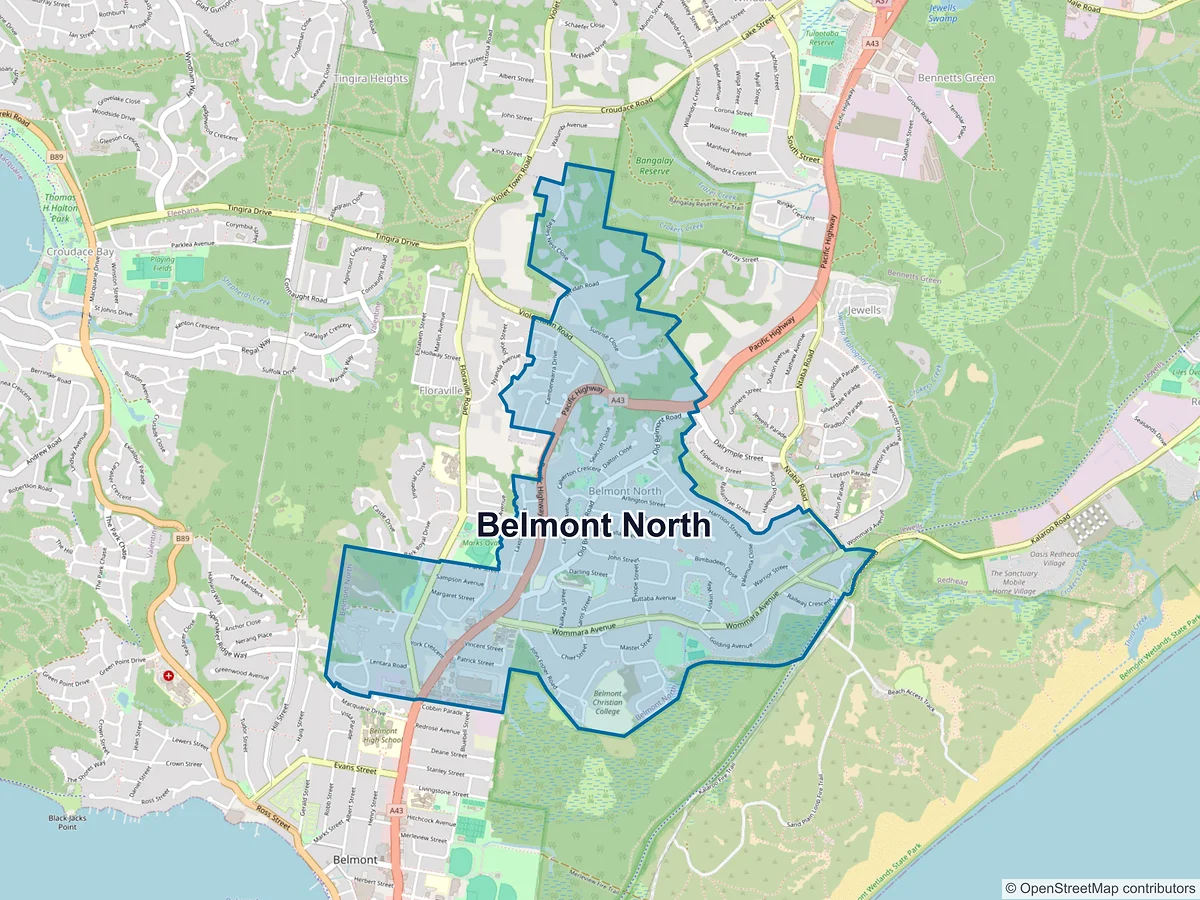 Map of Belmont North, NSW, Australia