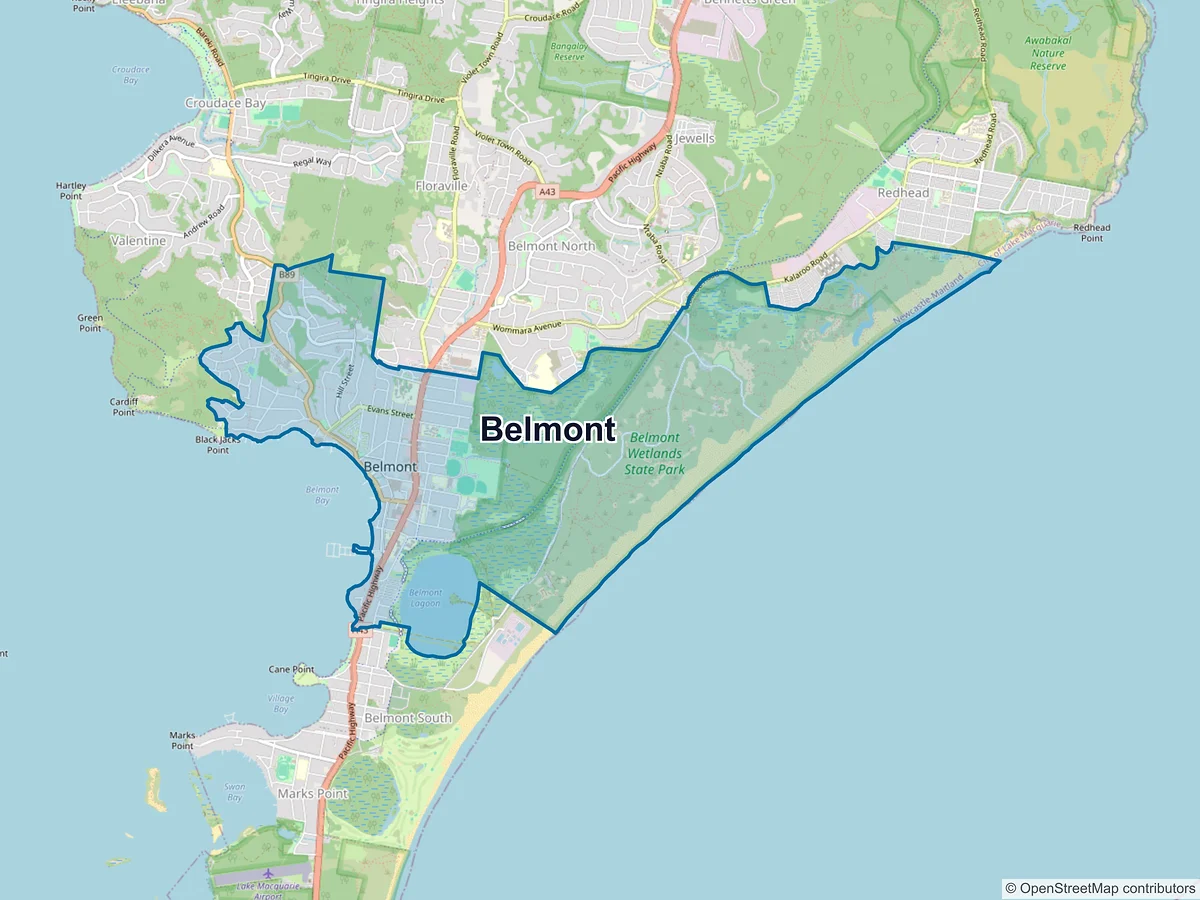 Map of Belmont, NSW, Australia
