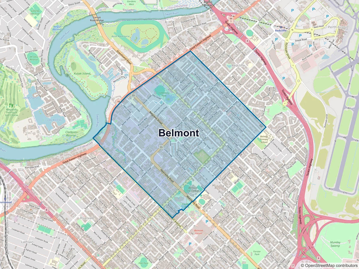 Map of Belmont, WA, Australia