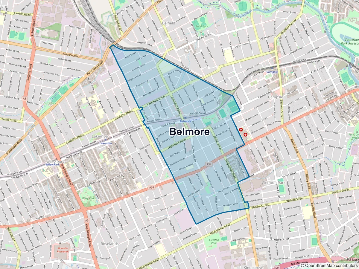 Map of Belmore, NSW, Australia