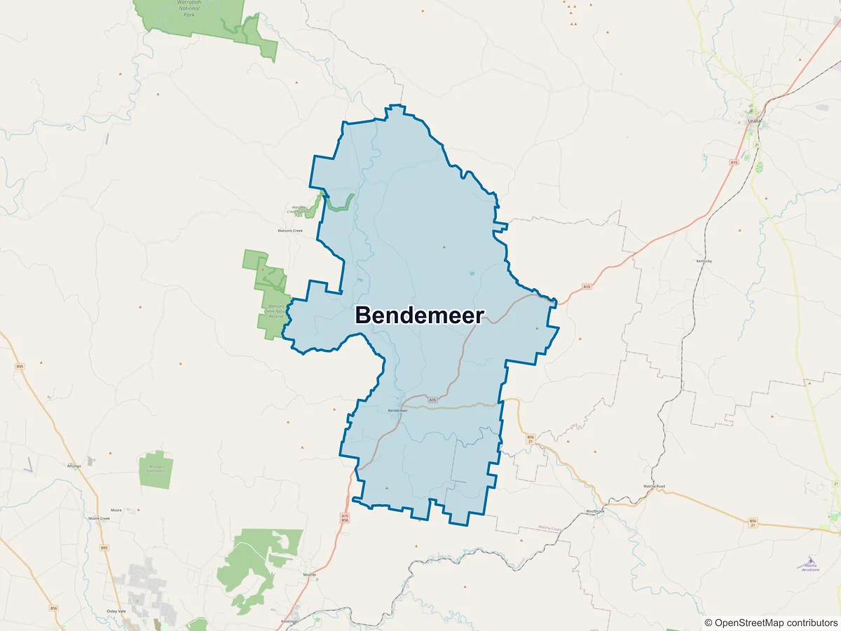Map of Bendemeer, NSW, Australia