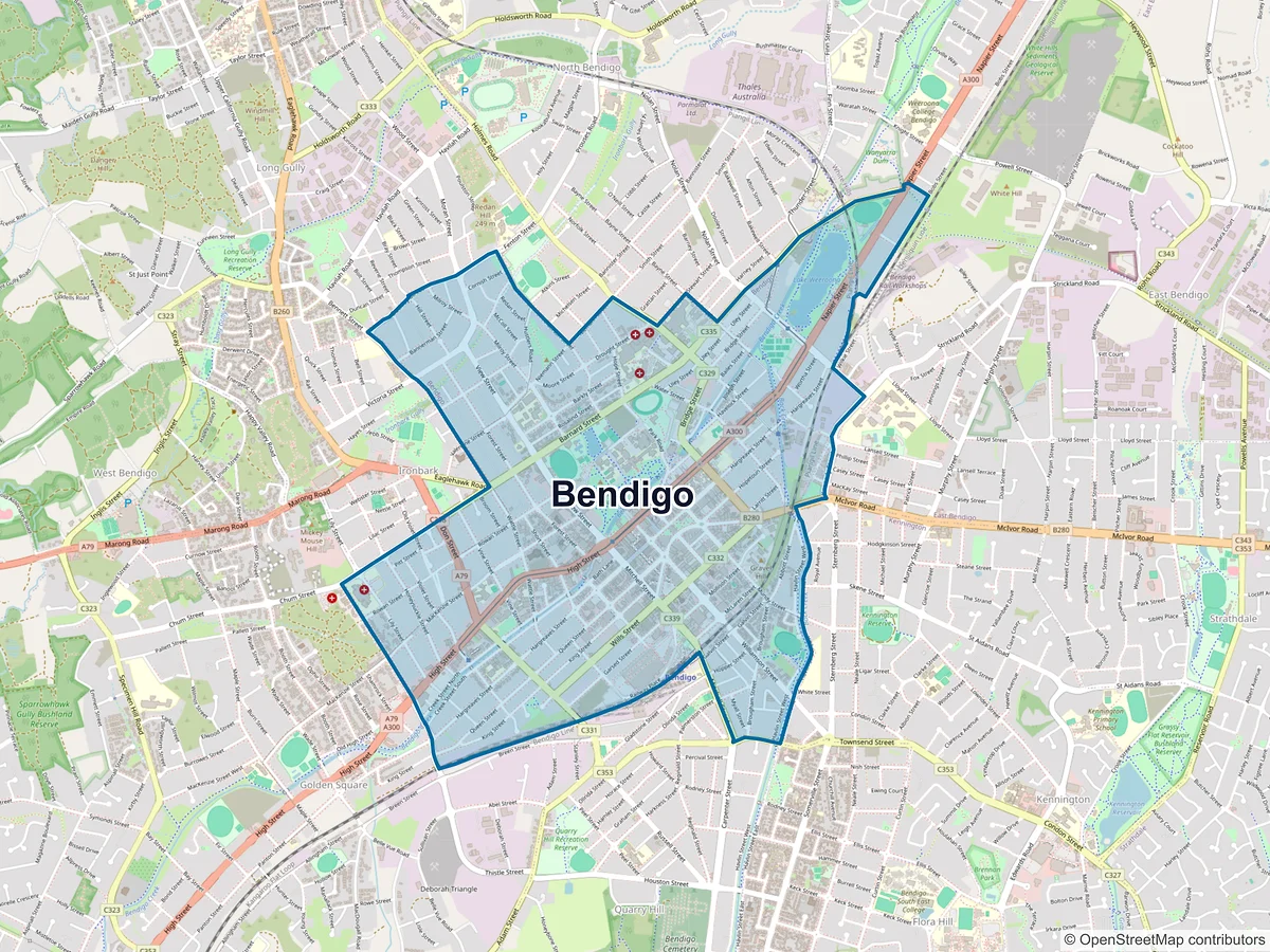 Map of Bendigo, VIC, Australia