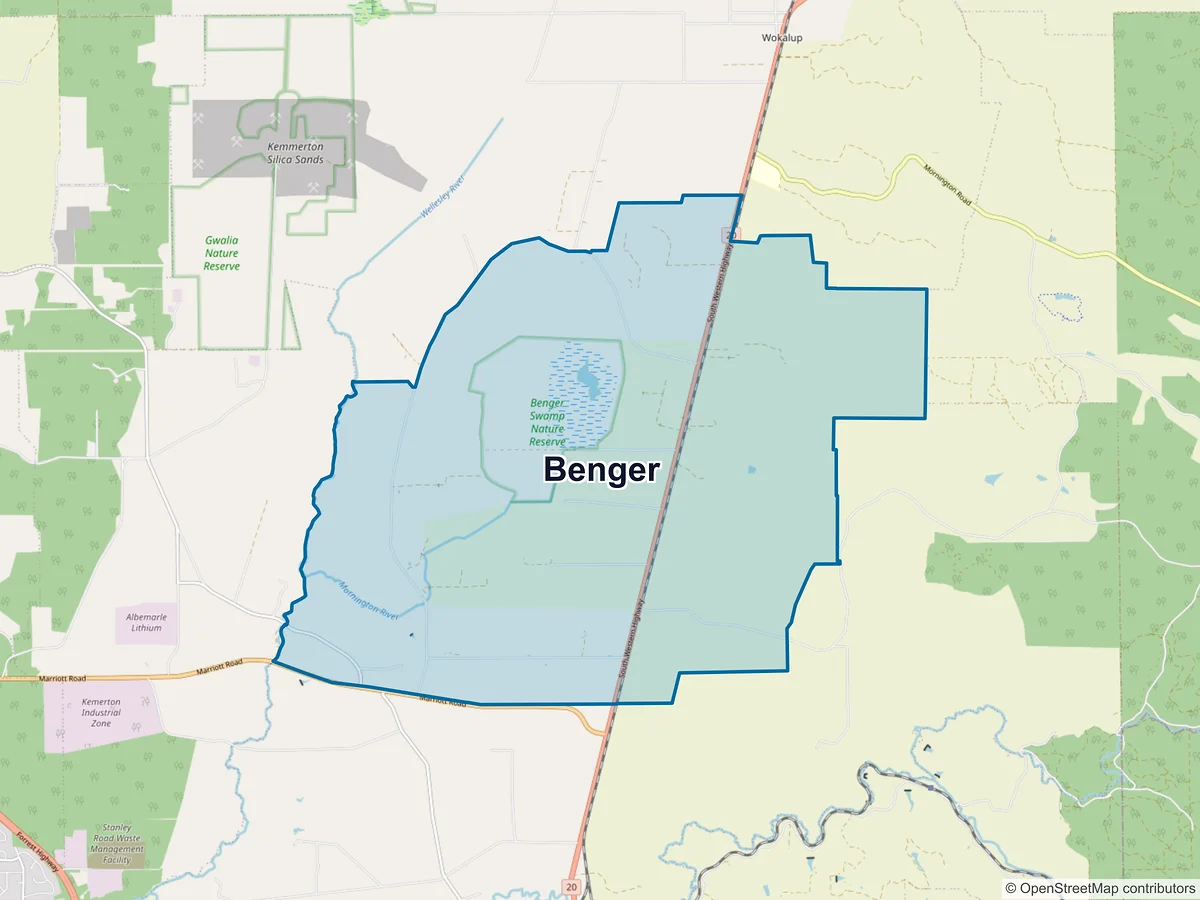 Map of Benger, WA, Australia