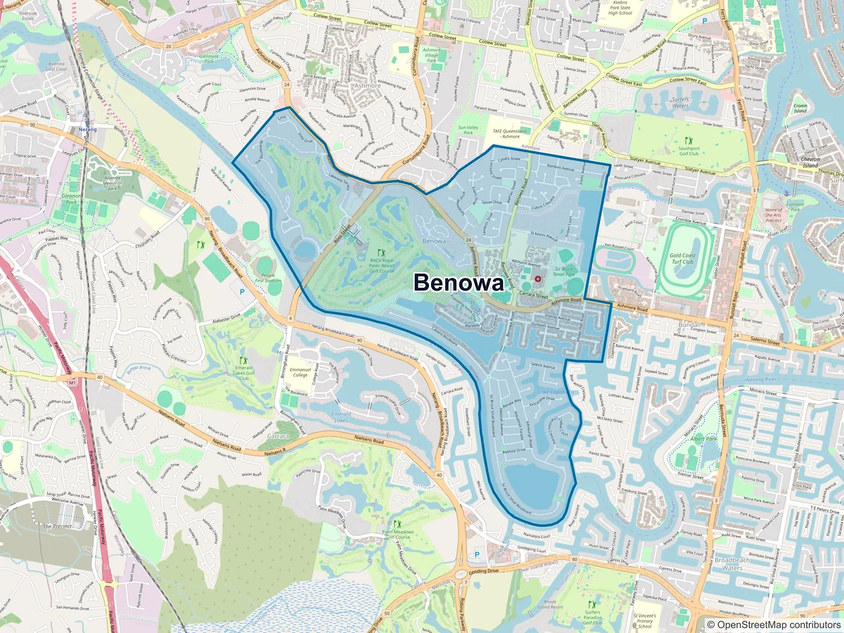 Map of Benowa, QLD, Australia