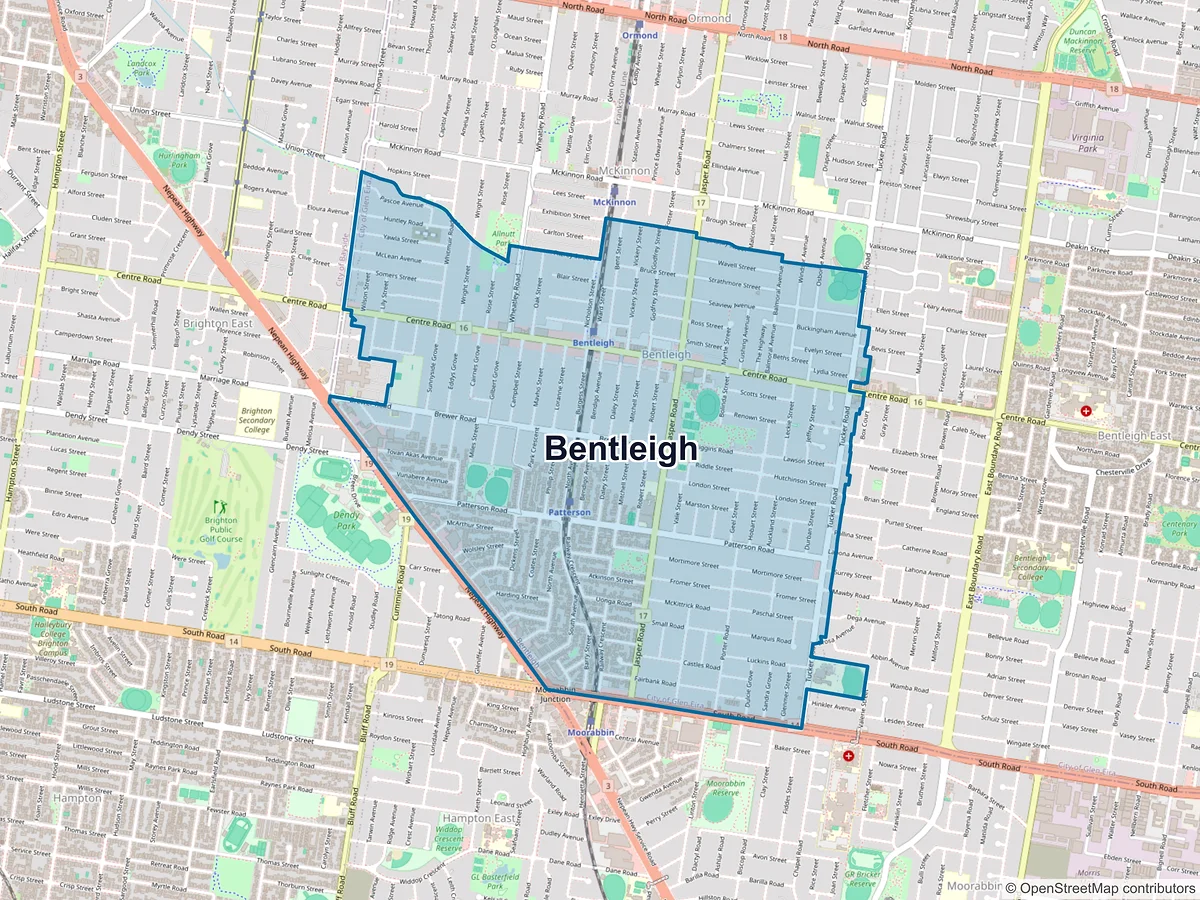 Map of Bentleigh, VIC, Australia