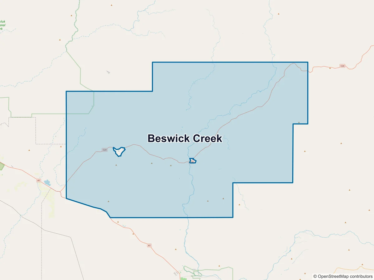 Map of Beswick Creek, NT, Australia