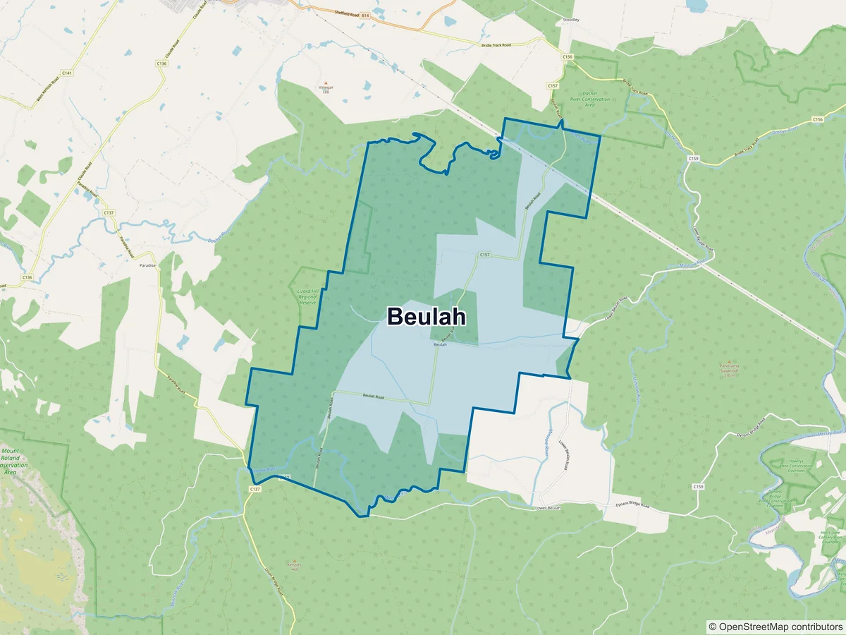 Map of Beulah, TAS, Australia