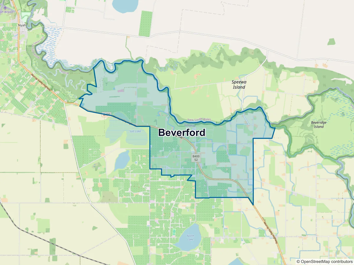 Map of Beverford, VIC, Australia