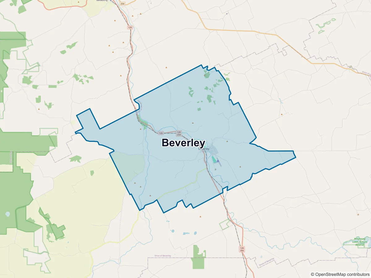 Map of Beverley, WA, Australia