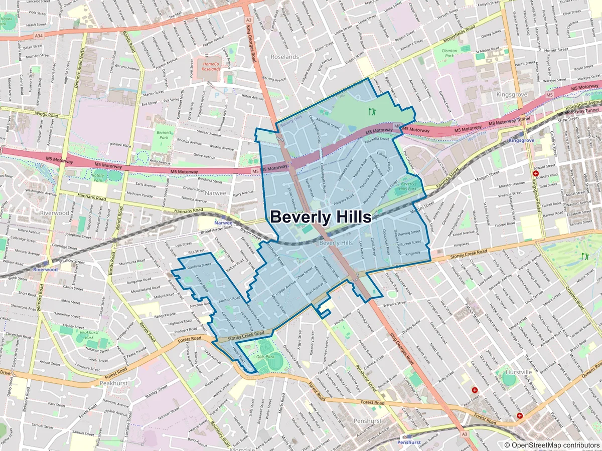 Map of Beverly Hills, NSW, Australia