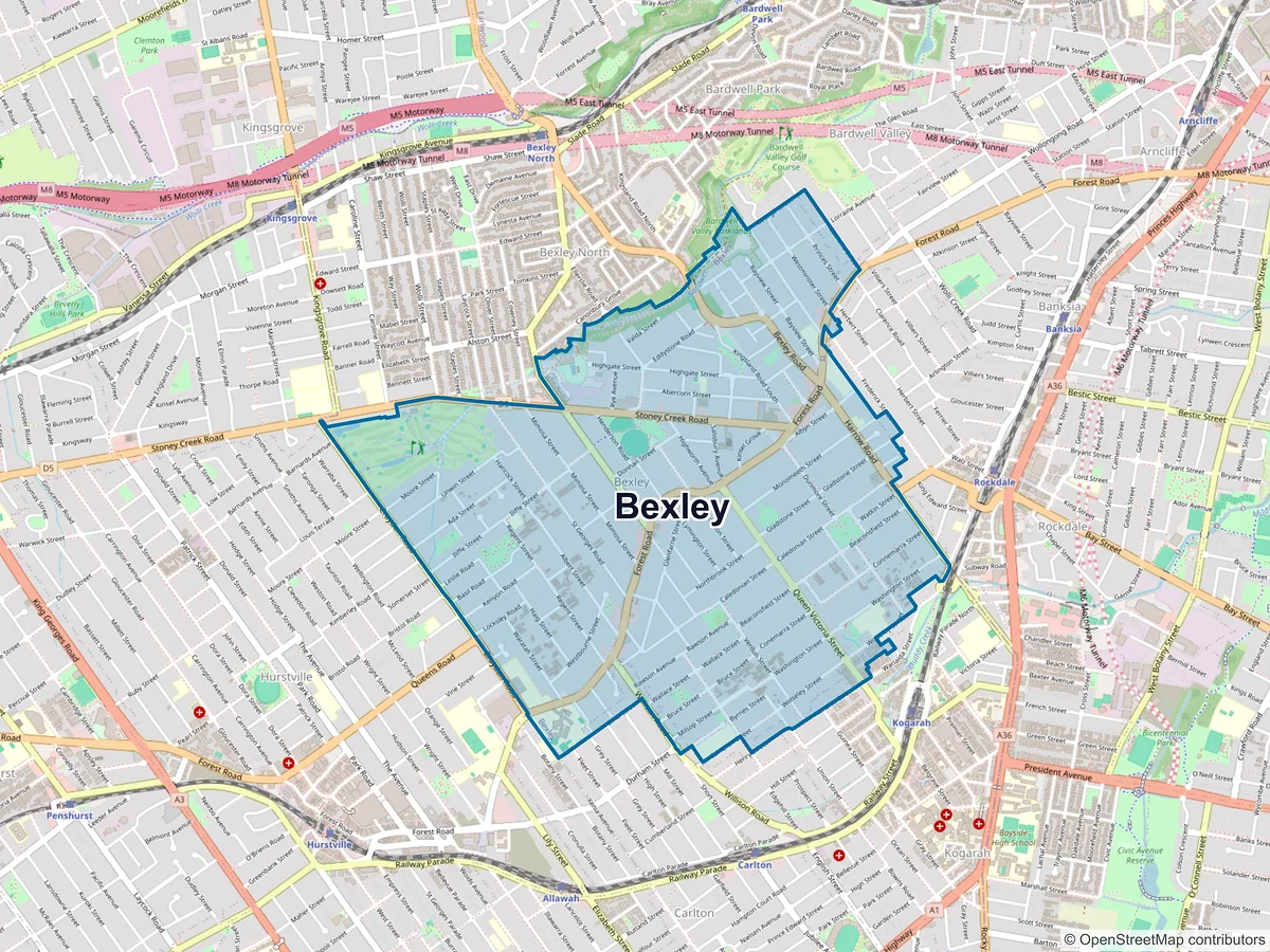 Map of Bexley, NSW, Australia