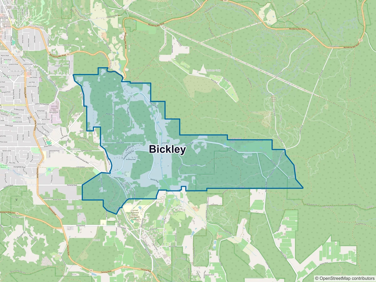 Map of Bickley, WA, Australia