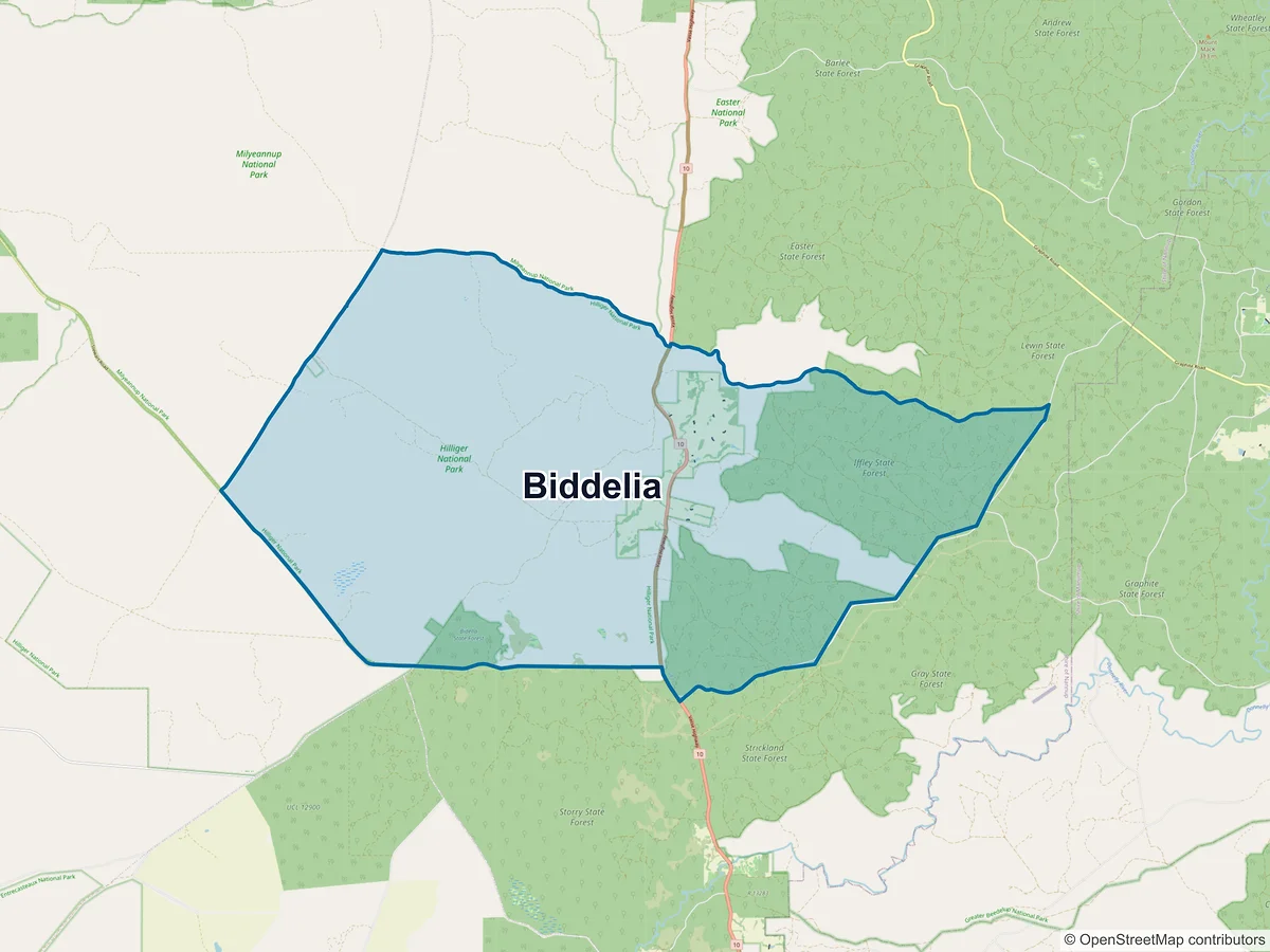 Map of Biddelia, WA, Australia