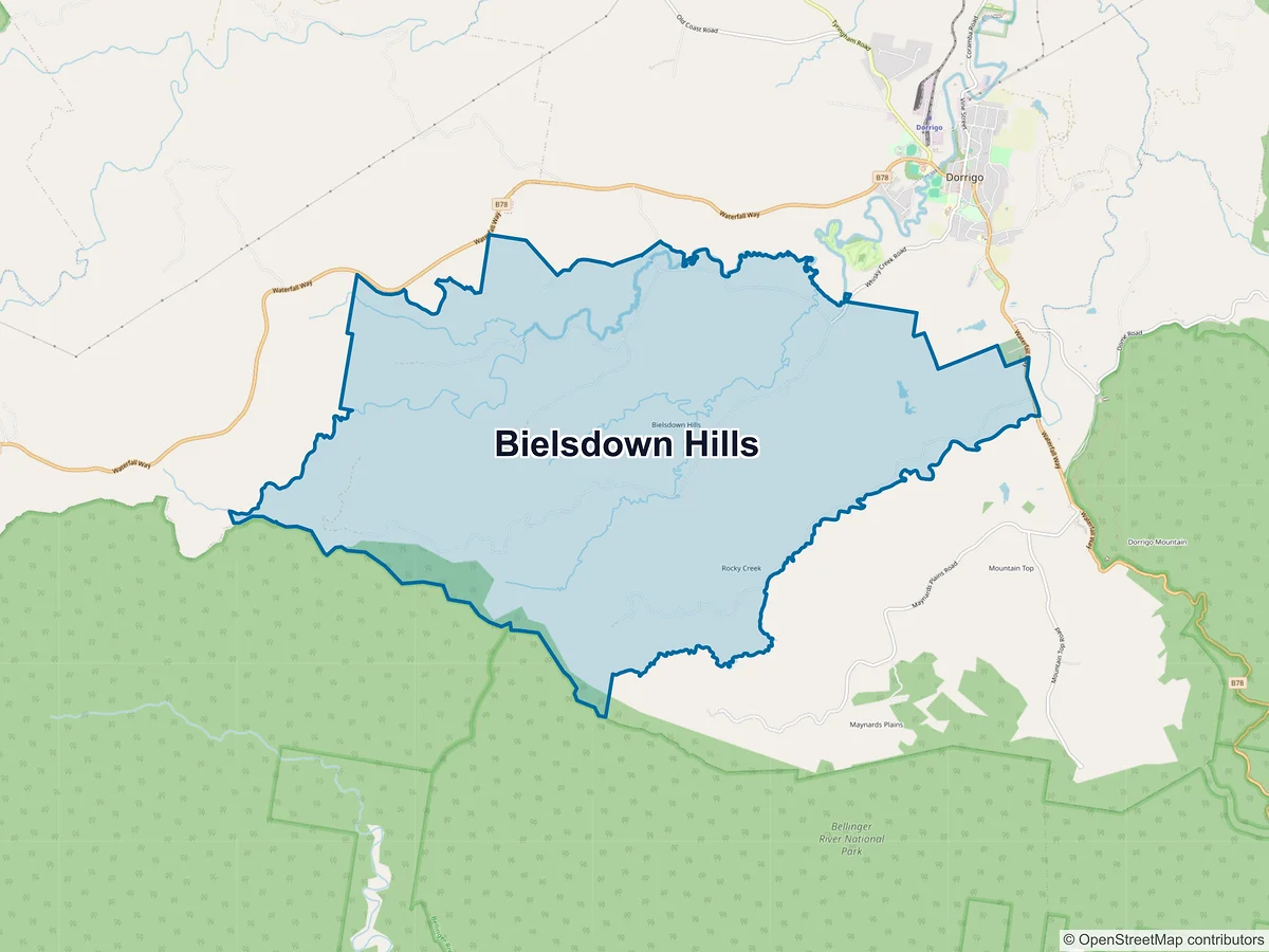Map of Bielsdown Hills, NSW, Australia