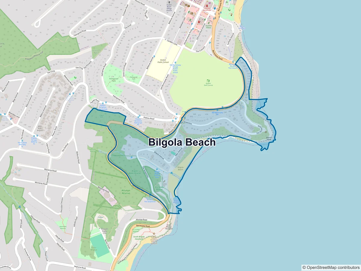 Map of Bilgola Beach, NSW, Australia