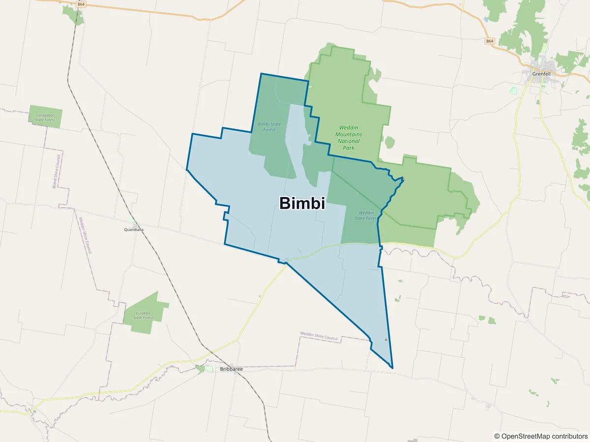 Map of Bimbi, NSW, Australia