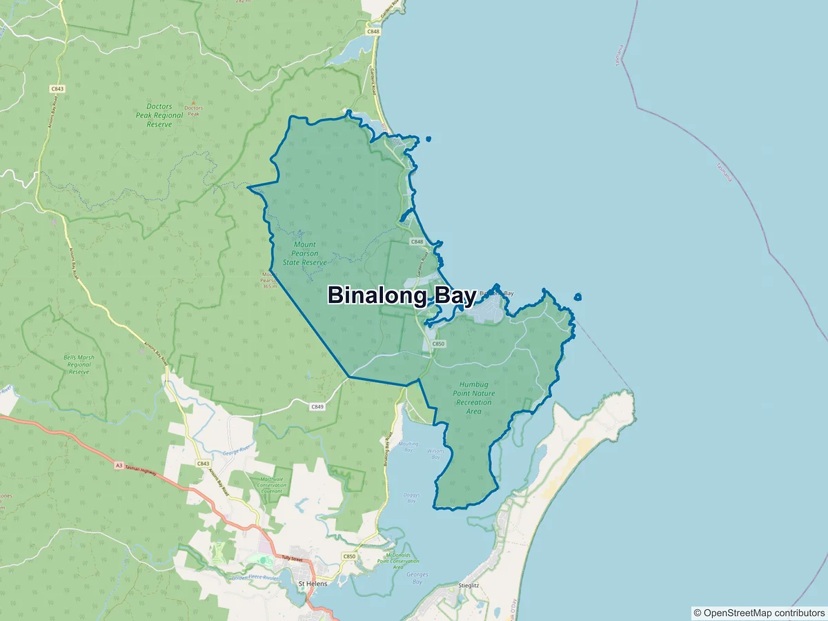 Map of Binalong Bay, TAS, Australia