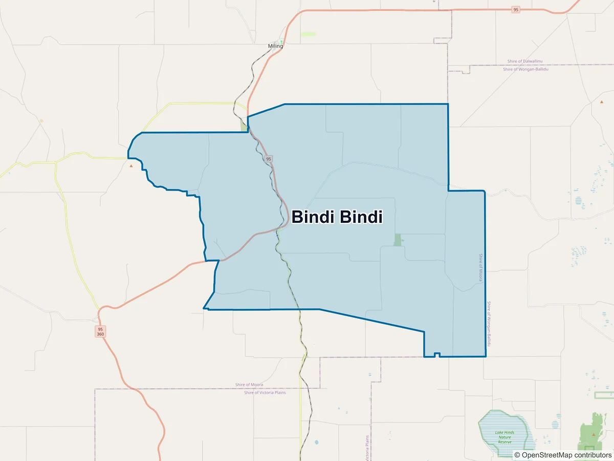 Map of Bindi Bindi, WA, Australia
