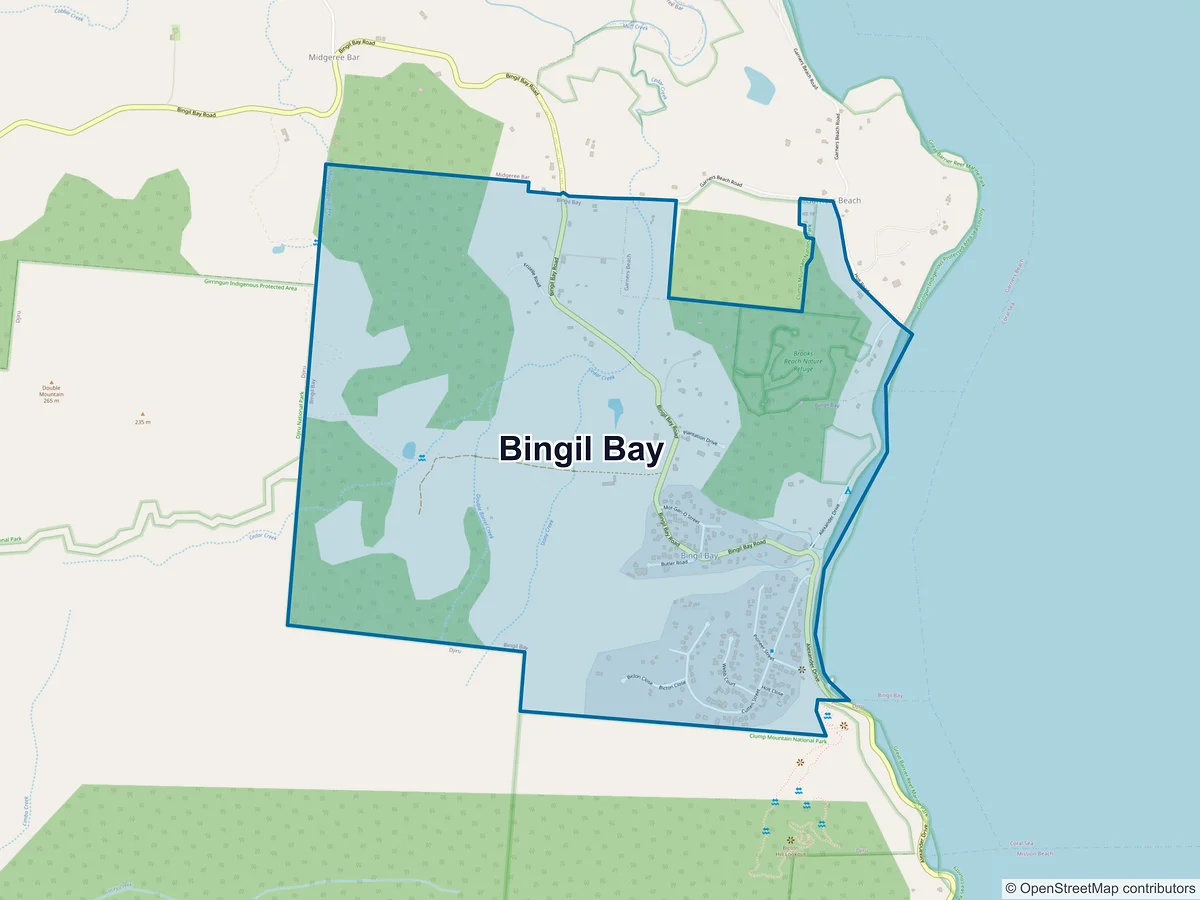 Map of Bingil Bay, QLD, Australia