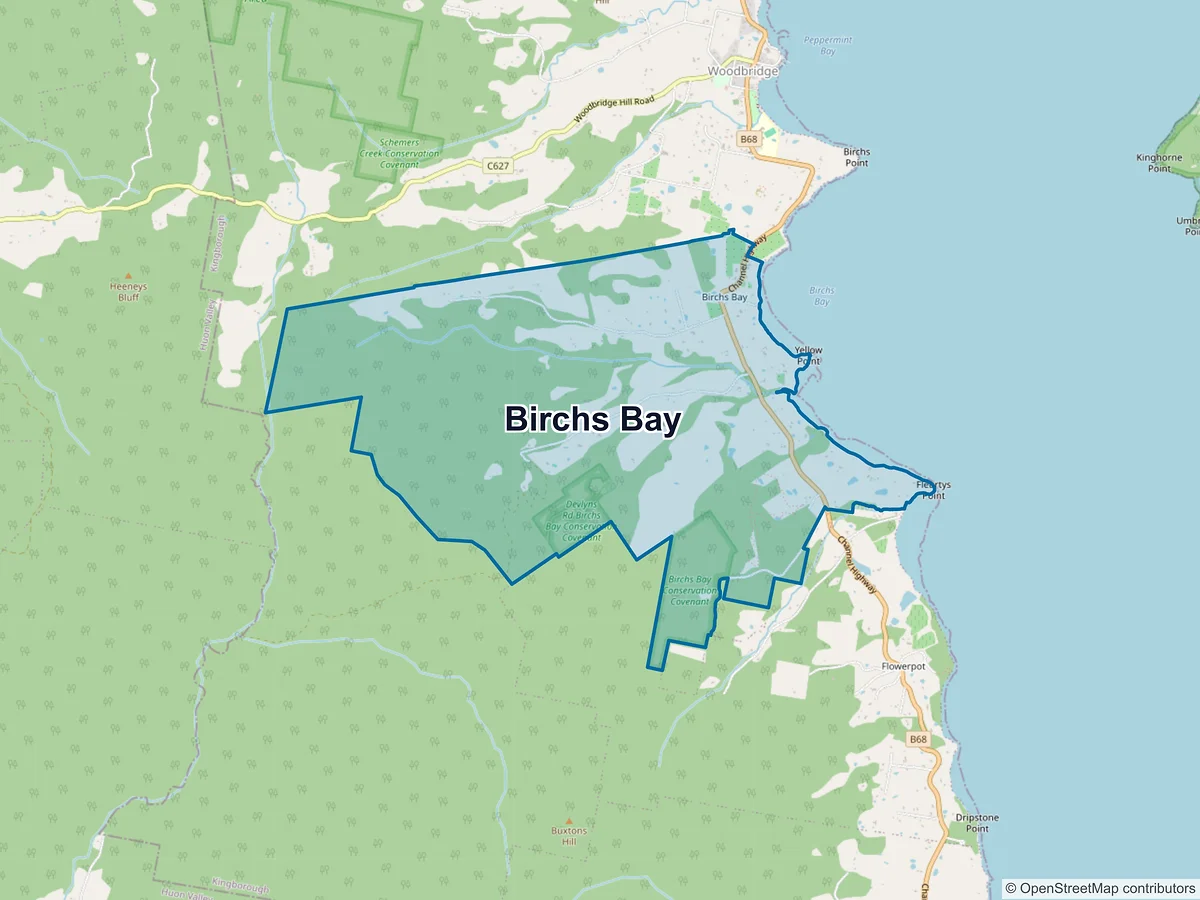 Map of Birchs Bay, TAS, Australia