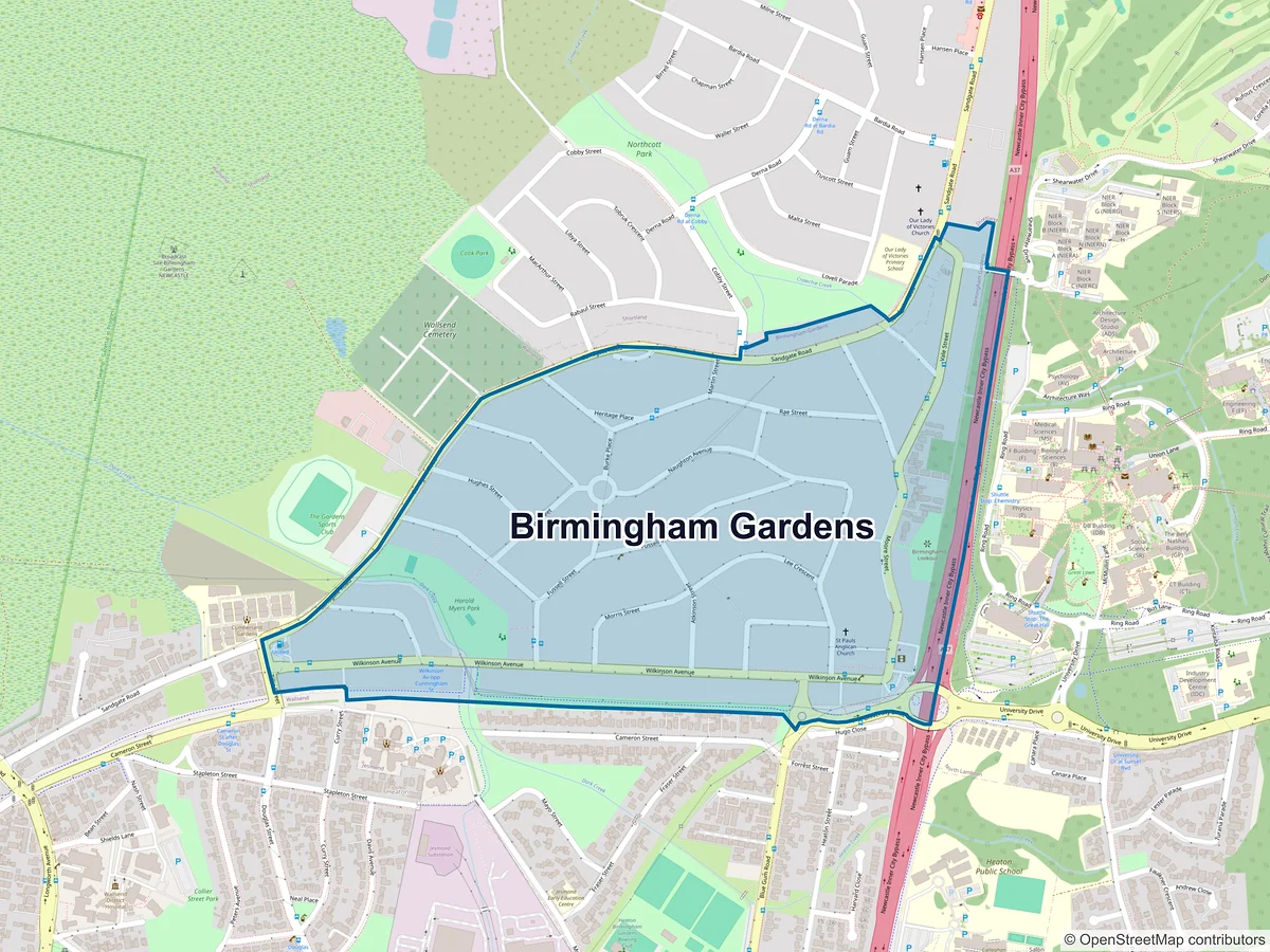 Map of Birmingham Gardens, NSW, Australia