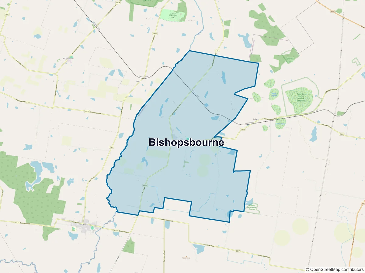 Map of Bishopsbourne, TAS, Australia