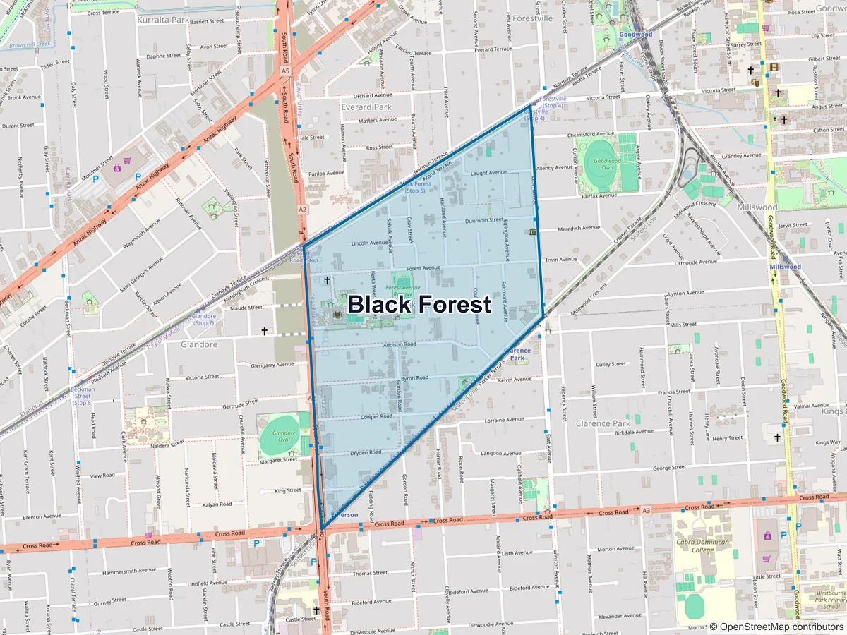 Map of Black Forest, SA, Australia