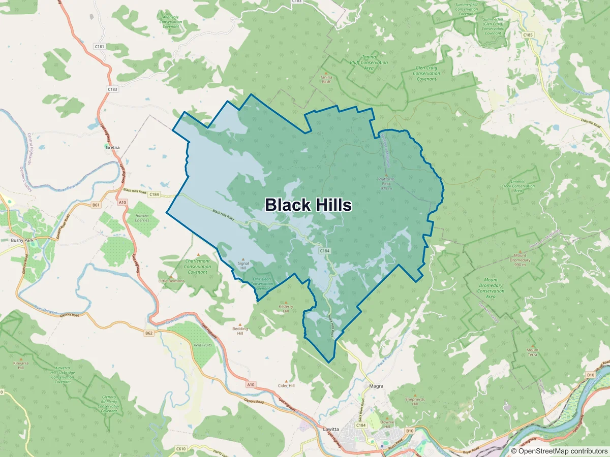 Map of Black Hills, TAS, Australia