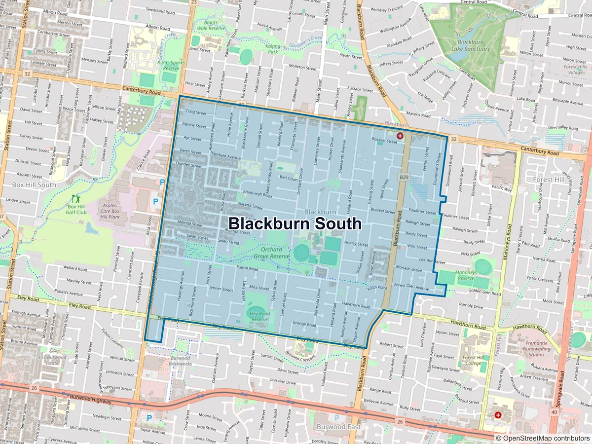 Map of Blackburn South, VIC, Australia