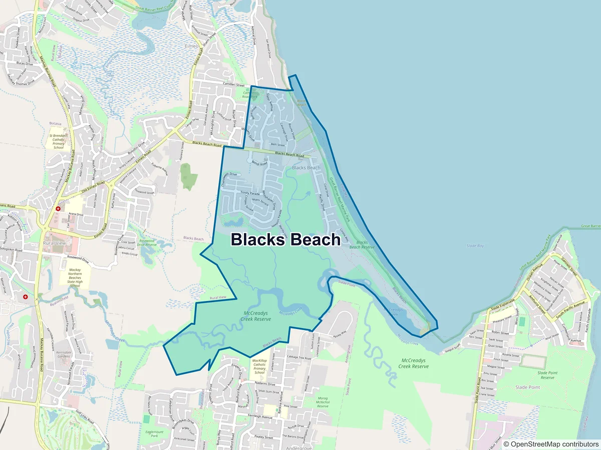 Map of Blacks Beach, QLD, Australia