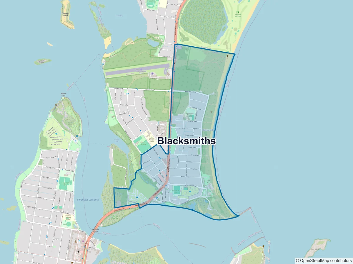 Map of Blacksmiths, NSW, Australia
