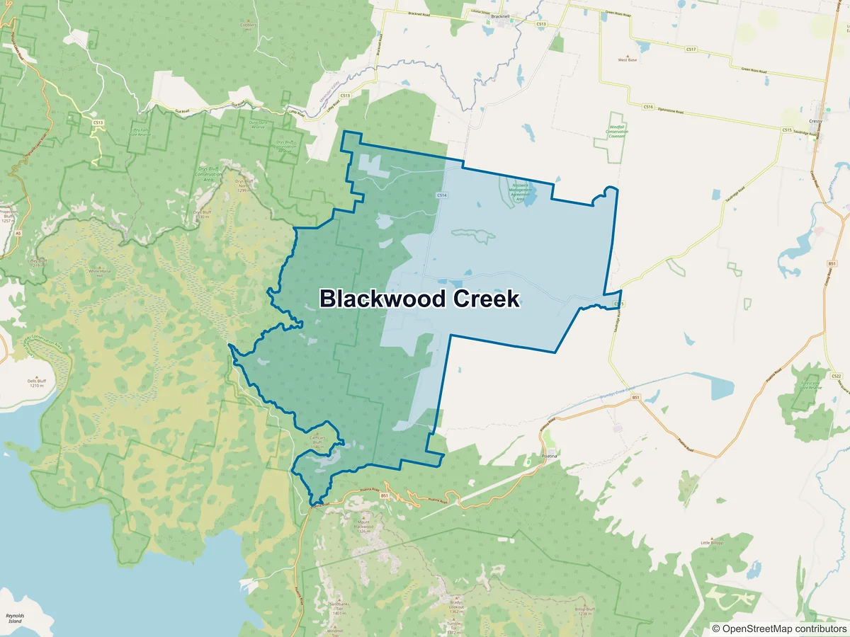 Map of Blackwood Creek, TAS, Australia