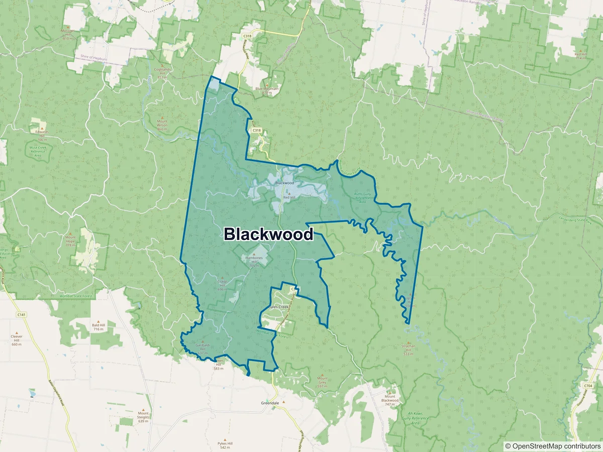 Map of Blackwood, VIC, Australia