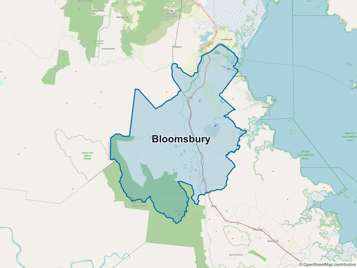 Map of Bloomsbury, QLD, Australia