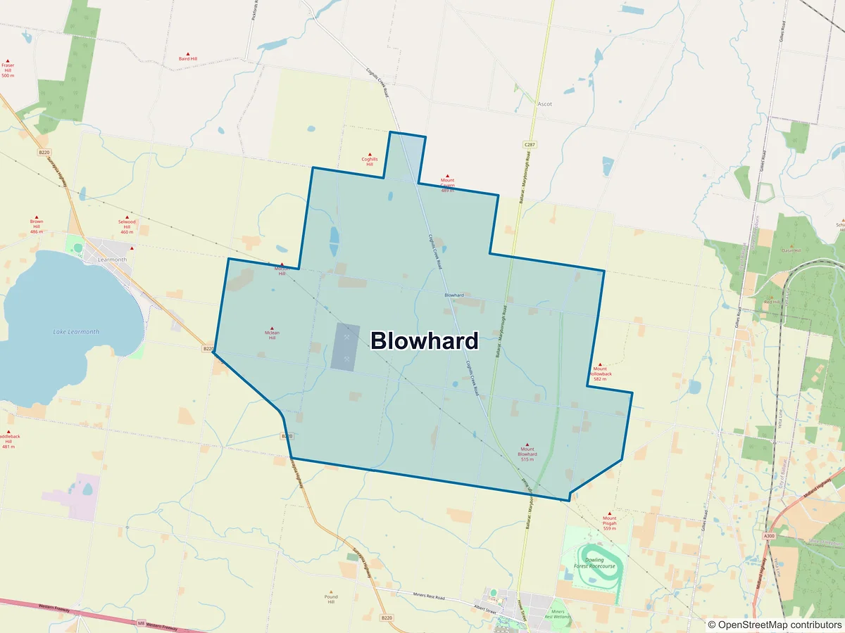 Map of Blowhard, VIC, Australia