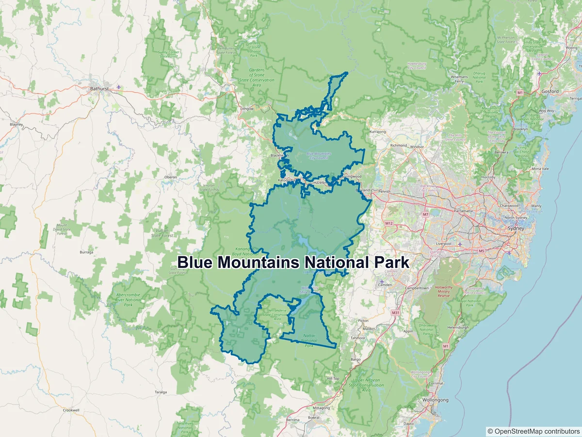 Map of Blue Mountains National Park, NSW, Australia