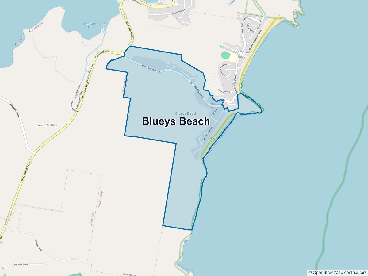 Map of Blueys Beach, NSW, Australia