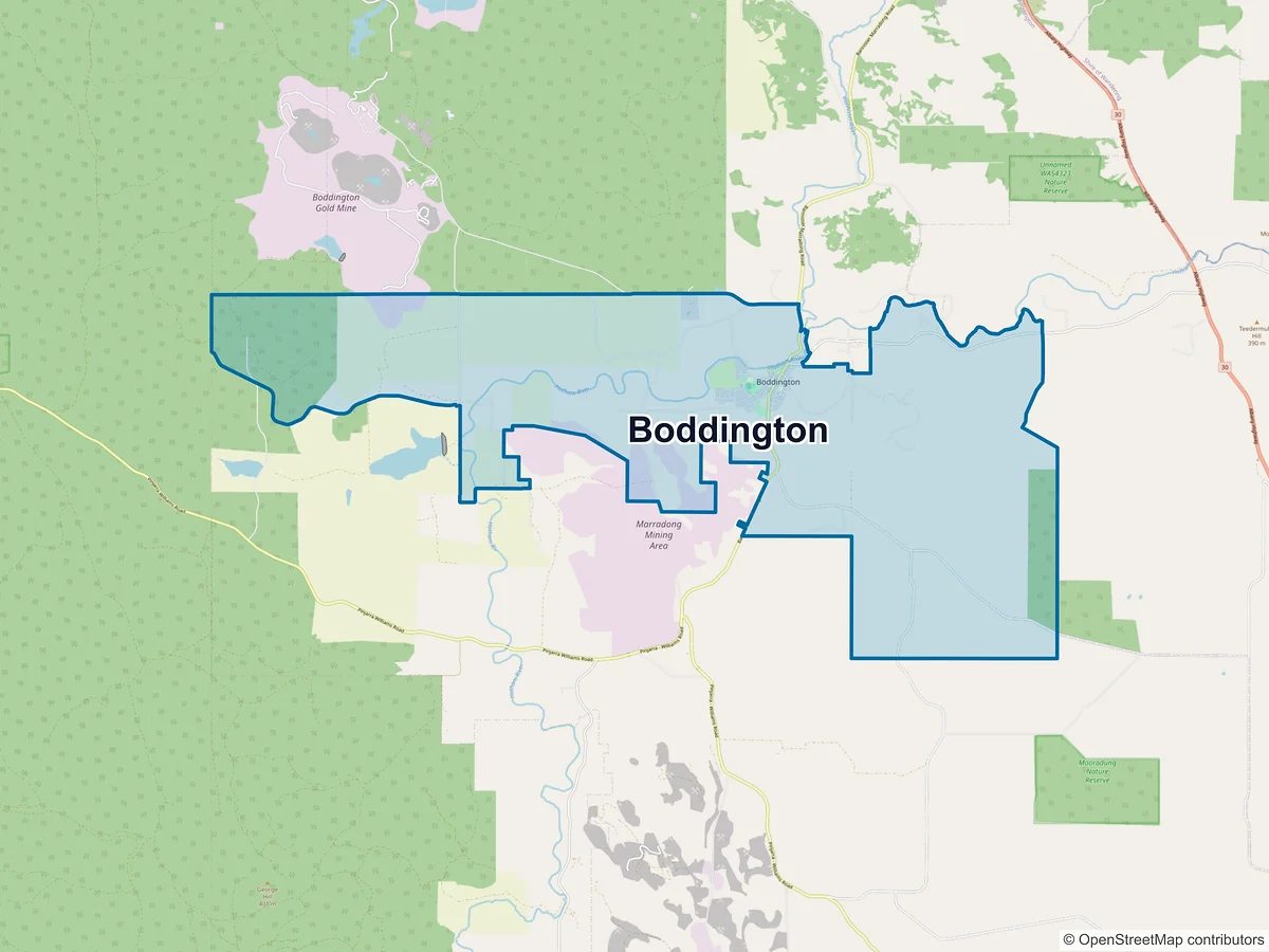 Map of Boddington, WA, Australia