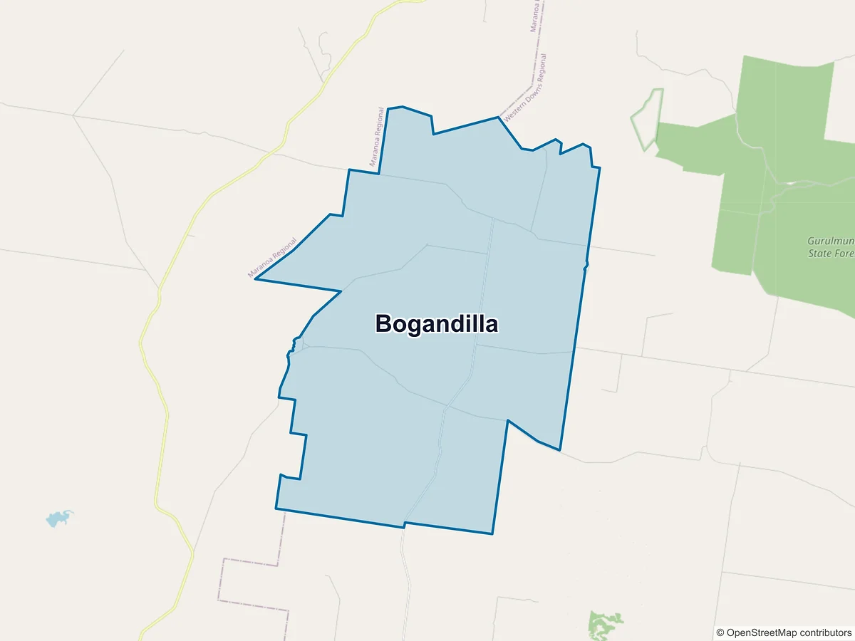 Map of Bogandilla, QLD, Australia