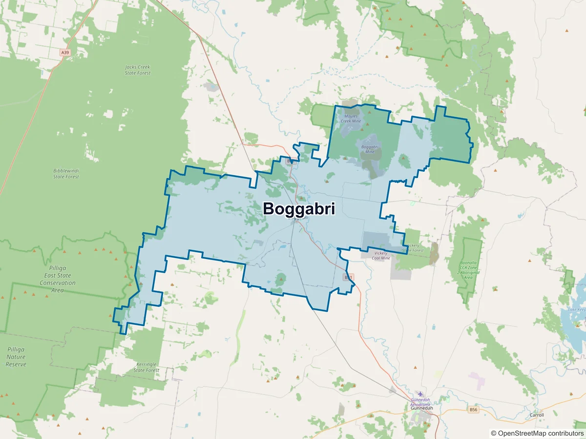 Map of Boggabri, NSW, Australia