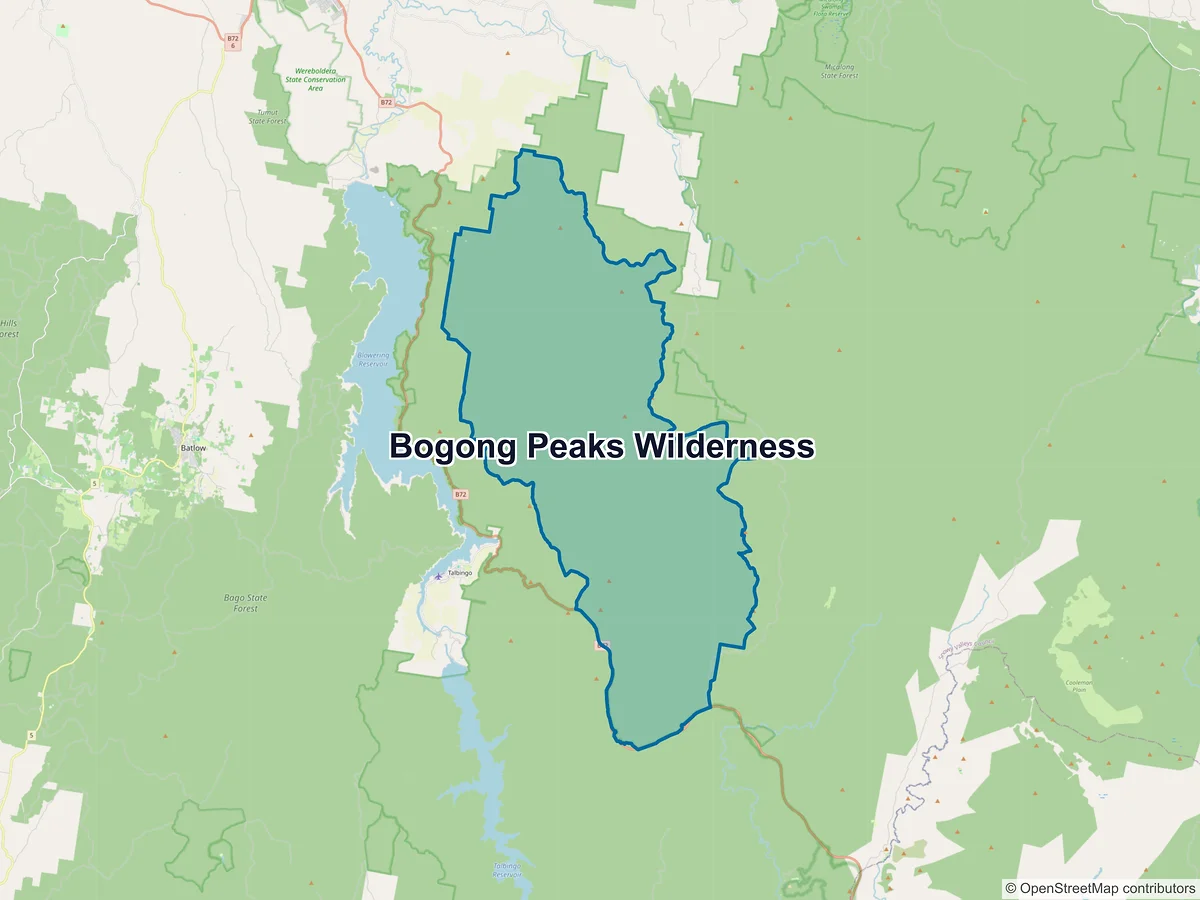 Map of Bogong Peaks Wilderness, NSW, Australia