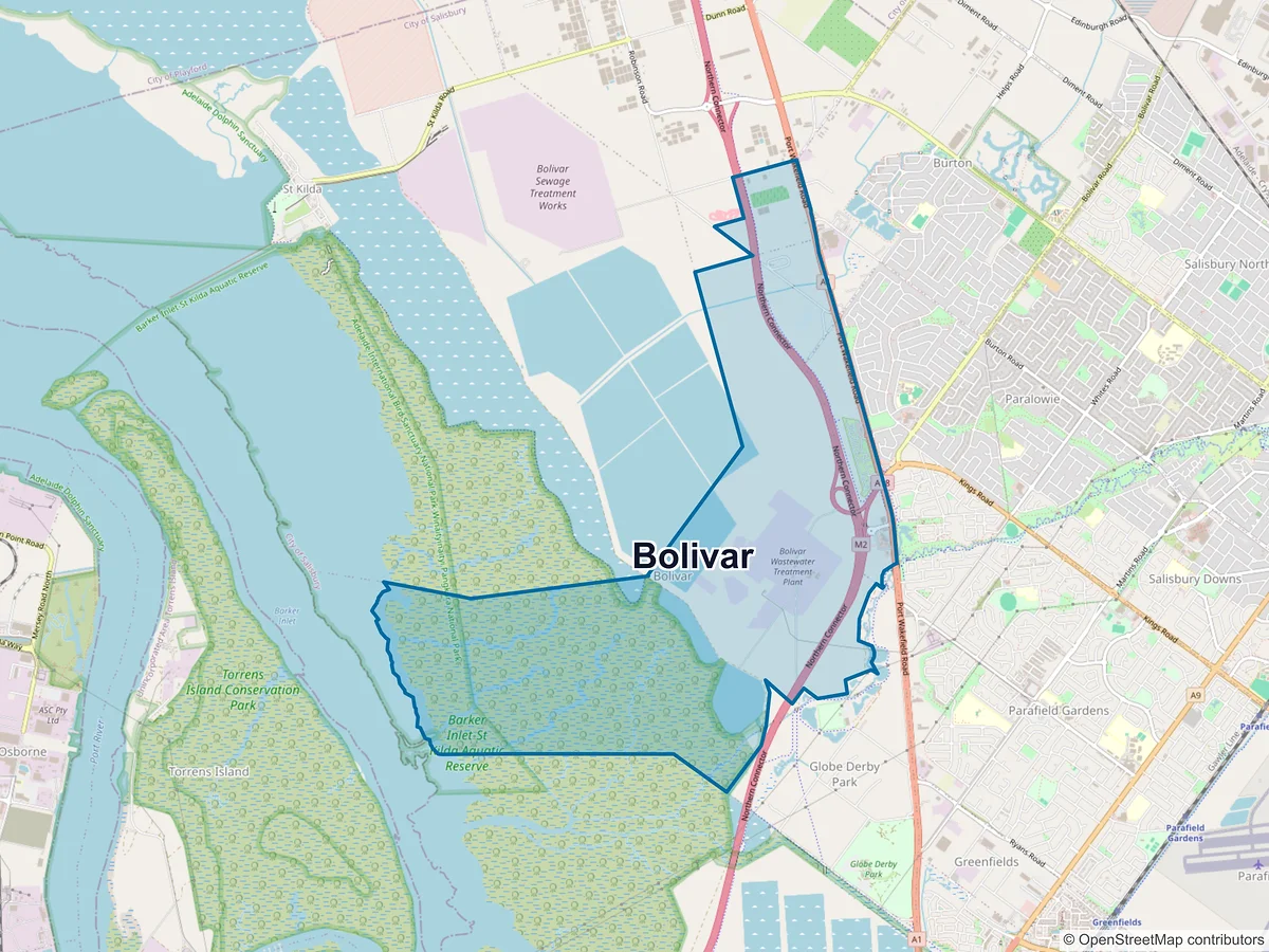 Map of Bolivar, SA, Australia
