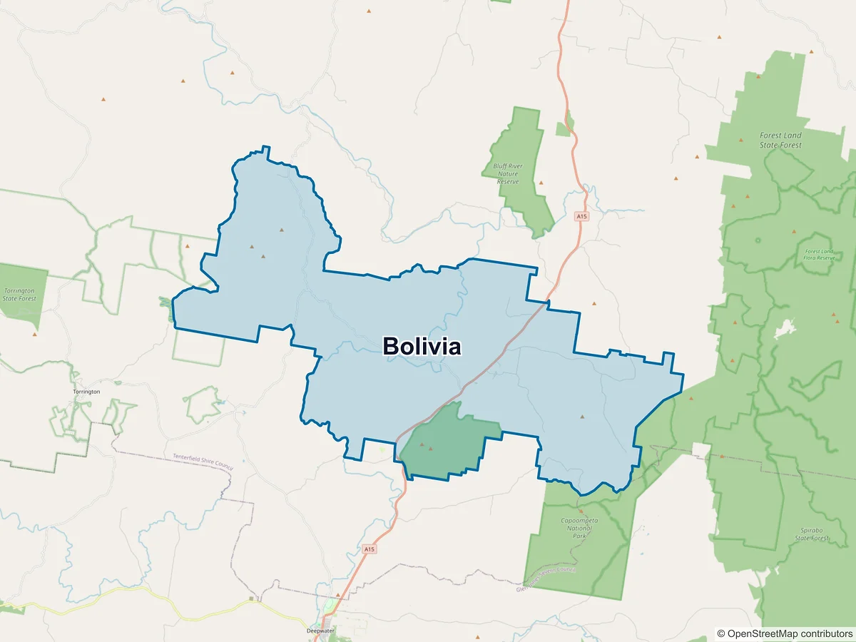 Map of Bolivia, NSW, Australia