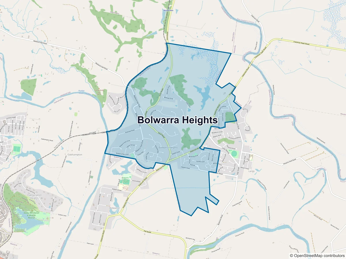 Map of Bolwarra Heights, NSW, Australia