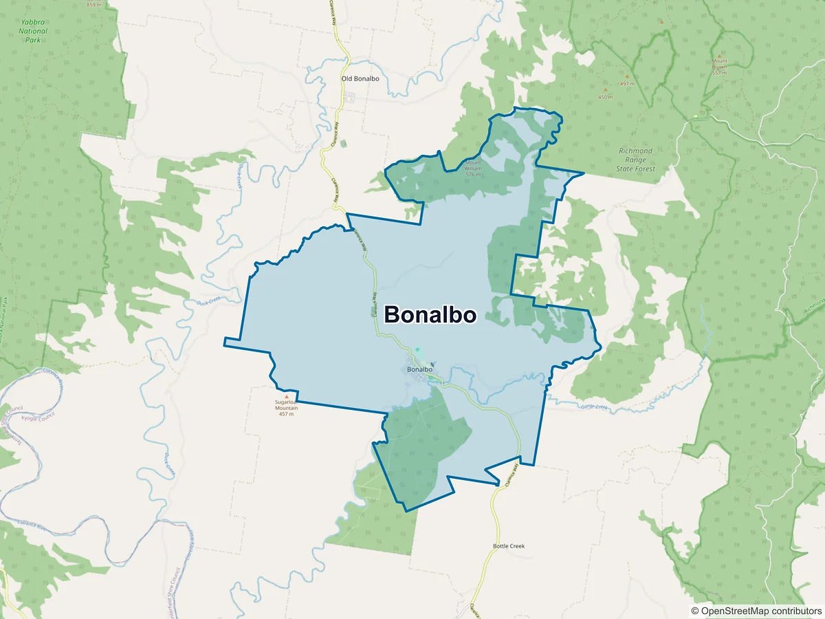 Map of Bonalbo, NSW, Australia